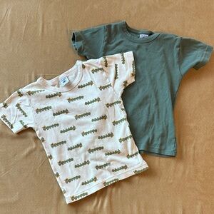 Petit Bateau Cream T-Shirt with Green Caterpillar Pattern and green solid bundle